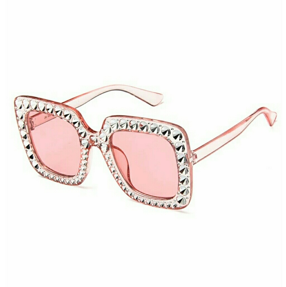 Square Crystal Plated Trim Sunglasses